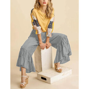 Mundoven Grey Wide Leg Ruffle Pants size M